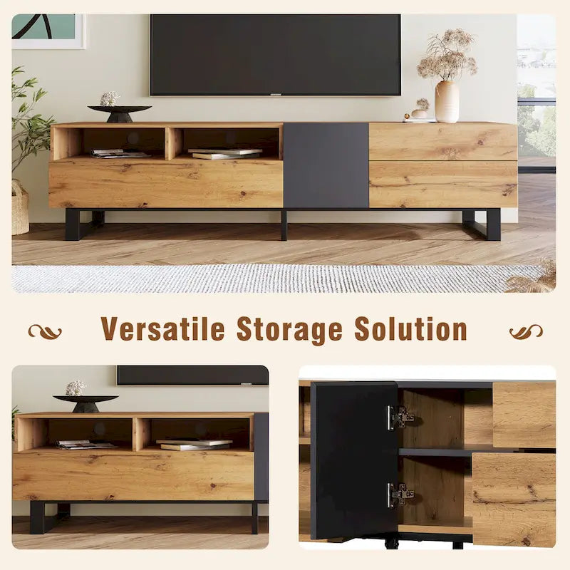 Mobile porta TV Wood+Grey 70.9 con vano contenitore e anta a ribalta per TV fino a 80 pollici