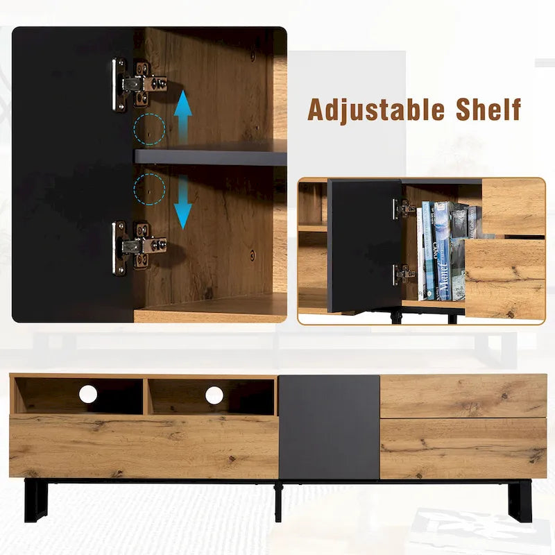 Mobile porta TV Wood+Grey 70.9 con vano contenitore e anta a ribalta per TV fino a 80 pollici