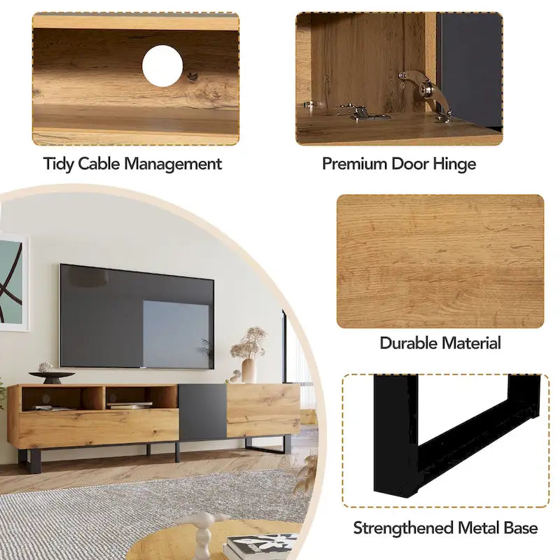 Mobile porta TV Wood+Grey 70.9 con vano contenitore e anta a ribalta per TV fino a 80 pollici