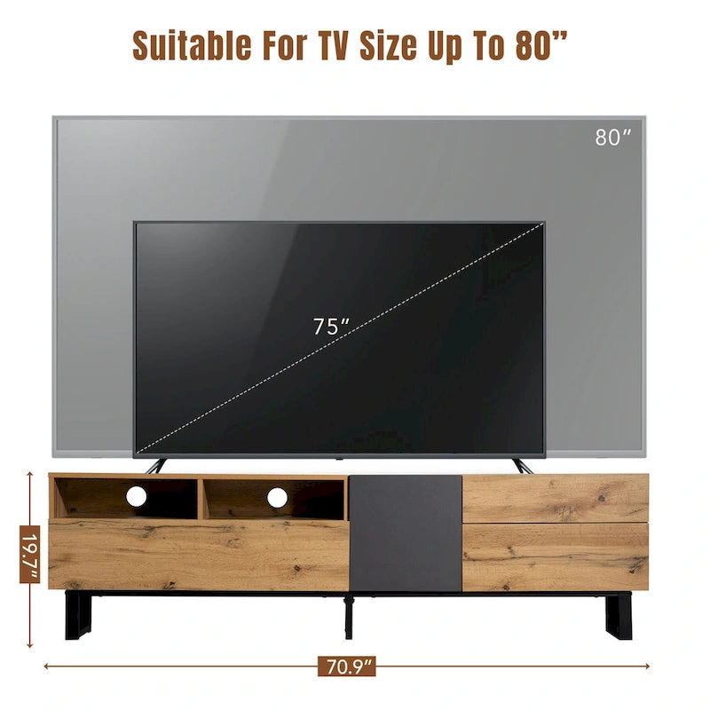 Mobile porta TV Wood+Grey 70.9 con vano contenitore e anta a ribalta per TV fino a 80 pollici