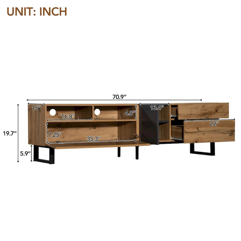 Mobile porta TV Wood+Grey 70.9 con vano contenitore e anta a ribalta per TV fino a 80 pollici