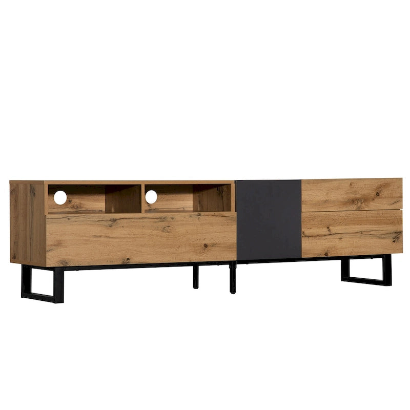 Mobile porta TV Wood+Grey 70.9 con vano contenitore e anta a ribalta per TV fino a 80 pollici