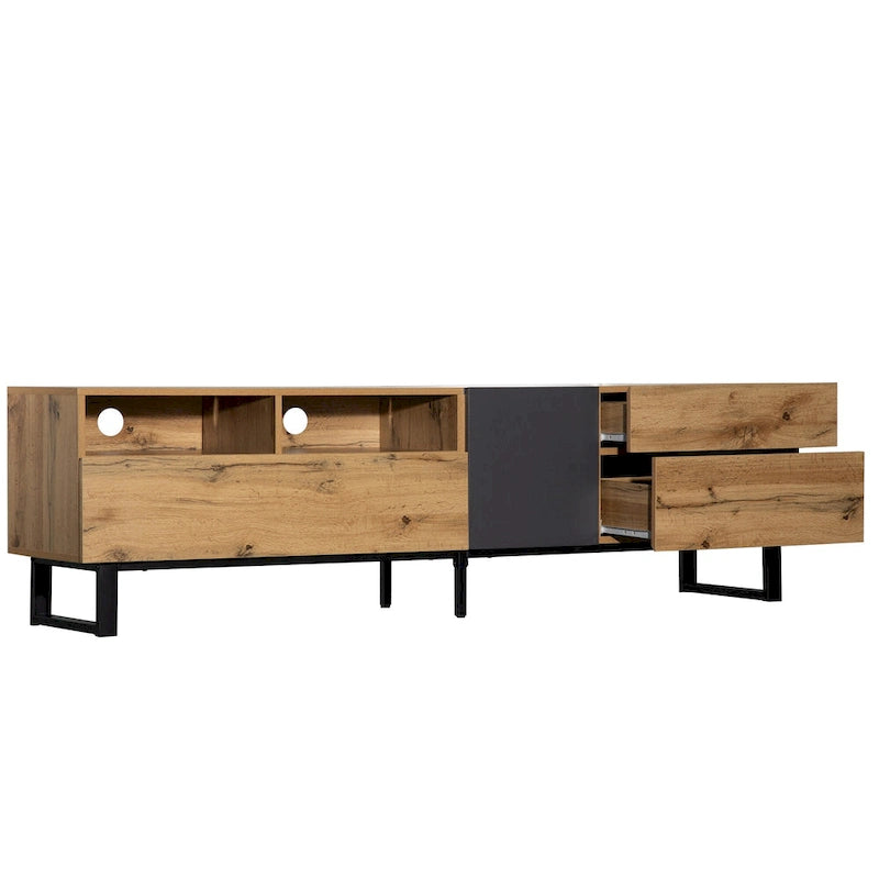 Mobile porta TV Wood+Grey 70.9 con vano contenitore e anta a ribalta per TV fino a 80 pollici