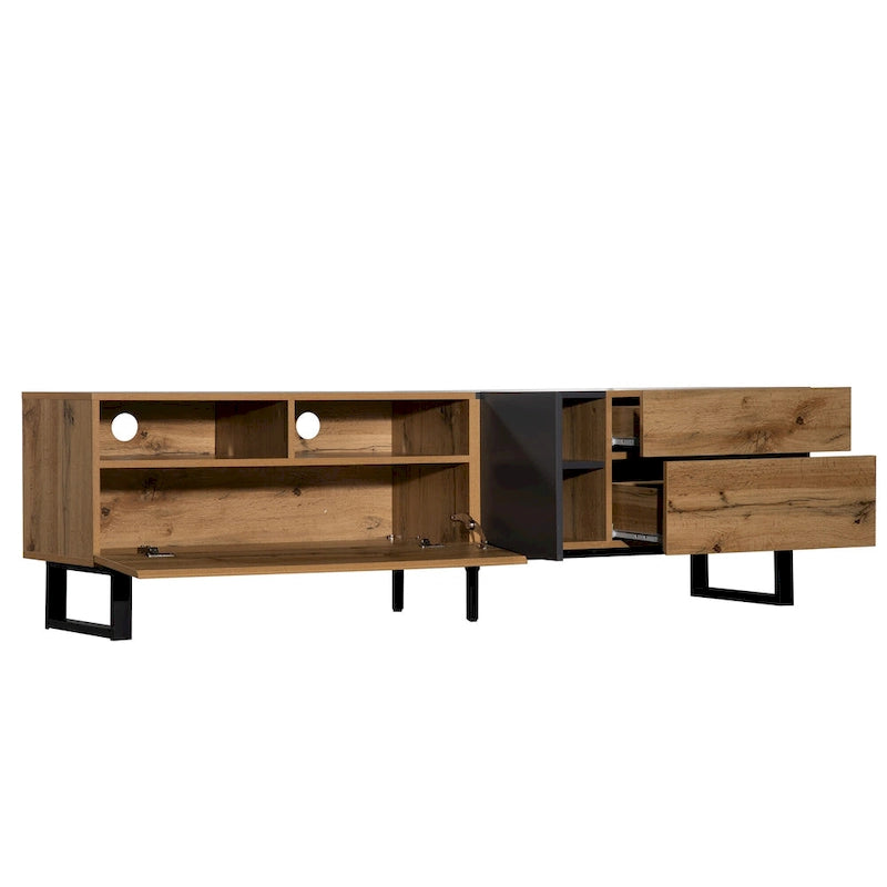 Mobile porta TV Wood+Grey 70.9 con vano contenitore e anta a ribalta per TV fino a 80 pollici