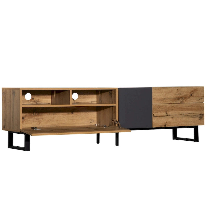Mobile porta TV Wood+Grey 70.9 con vano contenitore e anta a ribalta per TV fino a 80 pollici