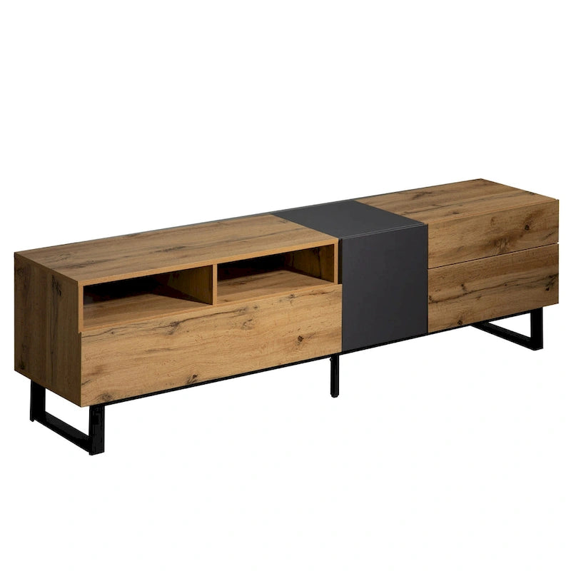 Mobile porta TV Wood+Grey 70.9 con vano contenitore e anta a ribalta per TV fino a 80 pollici