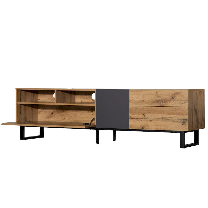 Mobile porta TV Wood+Grey 70.9 con vano contenitore e anta a ribalta per TV fino a 80 pollici