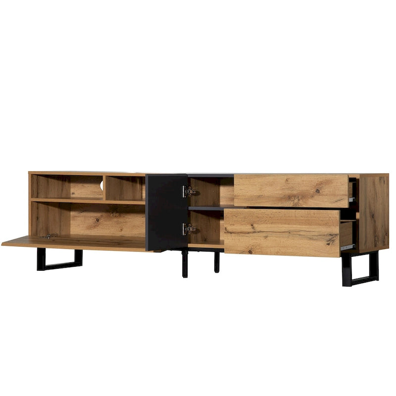 Mobile porta TV Wood+Grey 70.9 con vano contenitore e anta a ribalta per TV fino a 80 pollici