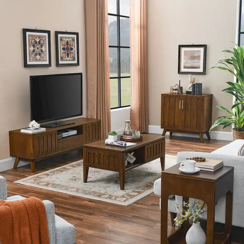 Tavolino salotto Mid Century Modern con piano sollevabile, Piccolo tavolino da divano alzabile con ripiano portaoggetti, Comodino in legno