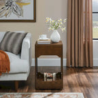 Tavolino salotto Mid Century Modern con piano sollevabile, Piccolo tavolino da divano alzabile con ripiano portaoggetti, Comodino in legno
