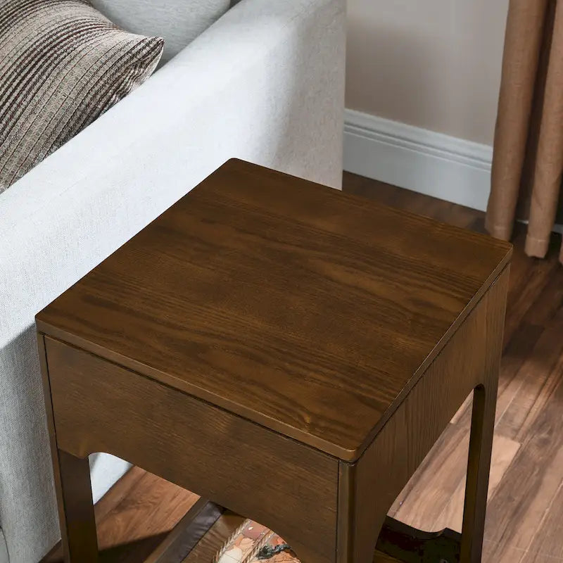 Tavolino salotto Mid Century Modern con piano sollevabile, Piccolo tavolino da divano alzabile con ripiano portaoggetti, Comodino in legno