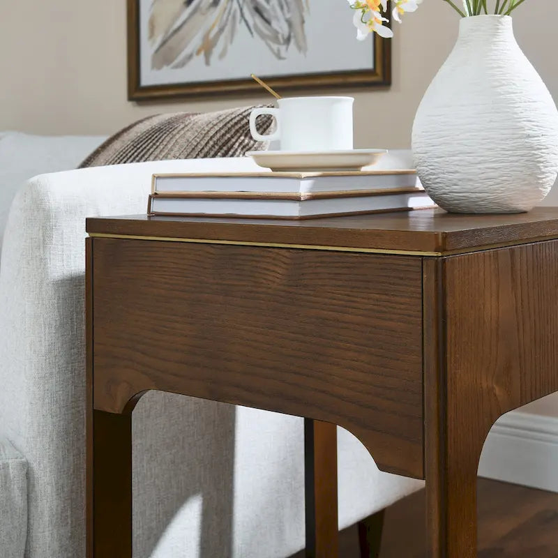 Tavolino salotto Mid Century Modern con piano sollevabile, Piccolo tavolino da divano alzabile con ripiano portaoggetti, Comodino in legno