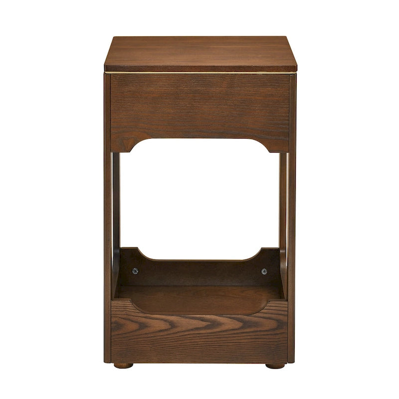 Tavolino salotto Mid Century Modern con piano sollevabile, Piccolo tavolino da divano alzabile con ripiano portaoggetti, Comodino in legno