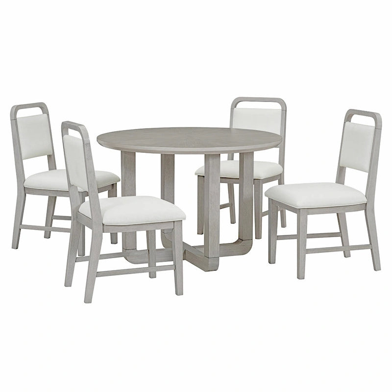 Set Tavolo da Pranzo Rotondo a 5 Pezzi, Tavolo da Pranzo e Sedie in Legno Vintage con Top a Grana di Legno Radiale per Sala da Pranzo e Cucina