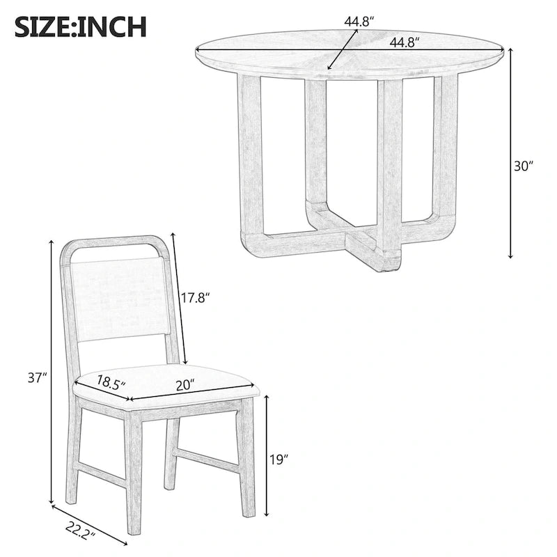 Set Tavolo da Pranzo Rotondo a 5 Pezzi, Tavolo da Pranzo e Sedie in Legno Vintage con Top a Grana di Legno Radiale per Sala da Pranzo e Cucina