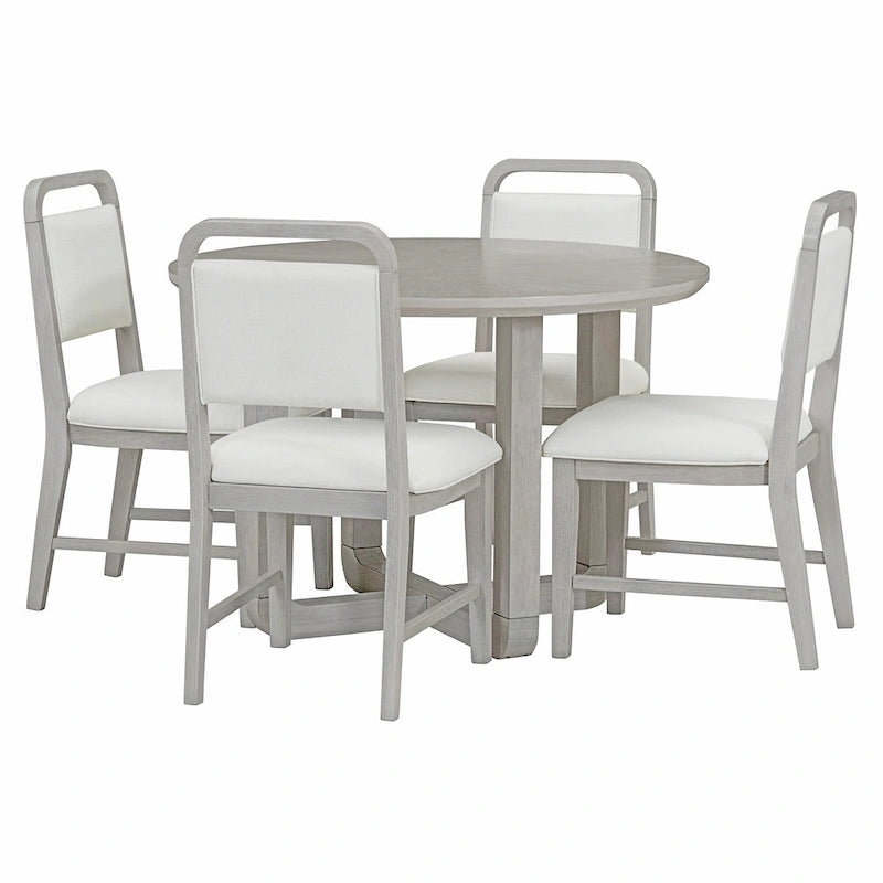 Set Tavolo da Pranzo Rotondo a 5 Pezzi, Tavolo da Pranzo e Sedie in Legno Vintage con Top a Grana di Legno Radiale per Sala da Pranzo e Cucina