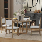 Set Tavolo da Pranzo Rotondo a 5 Pezzi, Tavolo da Pranzo e Sedie in Legno Vintage con Top a Grana di Legno Radiale per Sala da Pranzo e Cucina