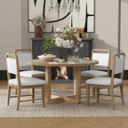 Set Tavolo da Pranzo Rotondo a 5 Pezzi, Tavolo da Pranzo e Sedie in Legno Vintage con Top a Grana di Legno Radiale per Sala da Pranzo e Cucina