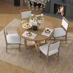 Set Tavolo da Pranzo Rotondo a 5 Pezzi, Tavolo da Pranzo e Sedie in Legno Vintage con Top a Grana di Legno Radiale per Sala da Pranzo e Cucina