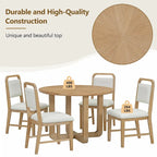 Set Tavolo da Pranzo Rotondo a 5 Pezzi, Tavolo da Pranzo e Sedie in Legno Vintage con Top a Grana di Legno Radiale per Sala da Pranzo e Cucina