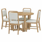 Set Tavolo da Pranzo Rotondo a 5 Pezzi, Tavolo da Pranzo e Sedie in Legno Vintage con Top a Grana di Legno Radiale per Sala da Pranzo e Cucina