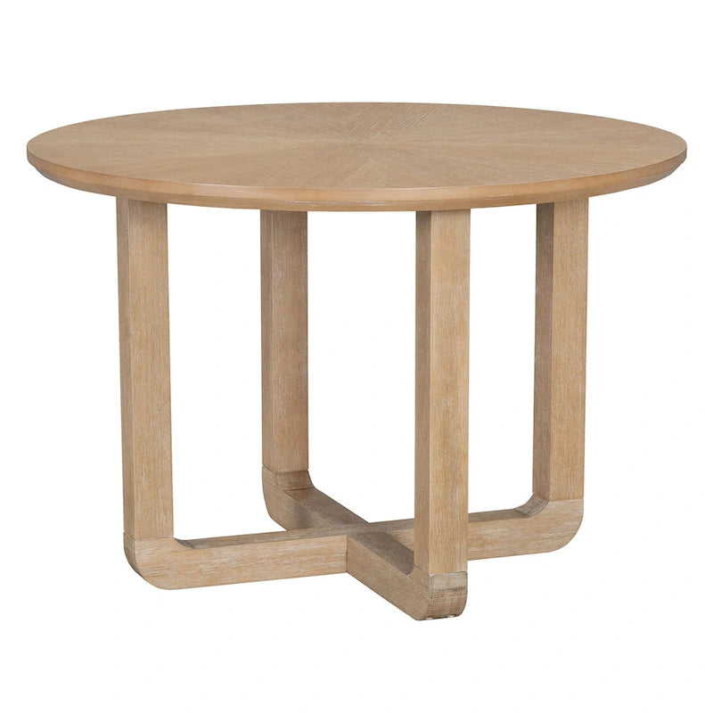 Set Tavolo da Pranzo Rotondo a 5 Pezzi, Tavolo da Pranzo e Sedie in Legno Vintage con Top a Grana di Legno Radiale per Sala da Pranzo e Cucina