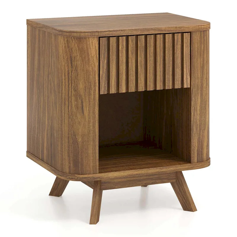 Comodino in legno 1/2 pz con cassetto e ripiano aperto