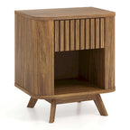 Comodino in legno 1/2 pz con cassetto e ripiano aperto