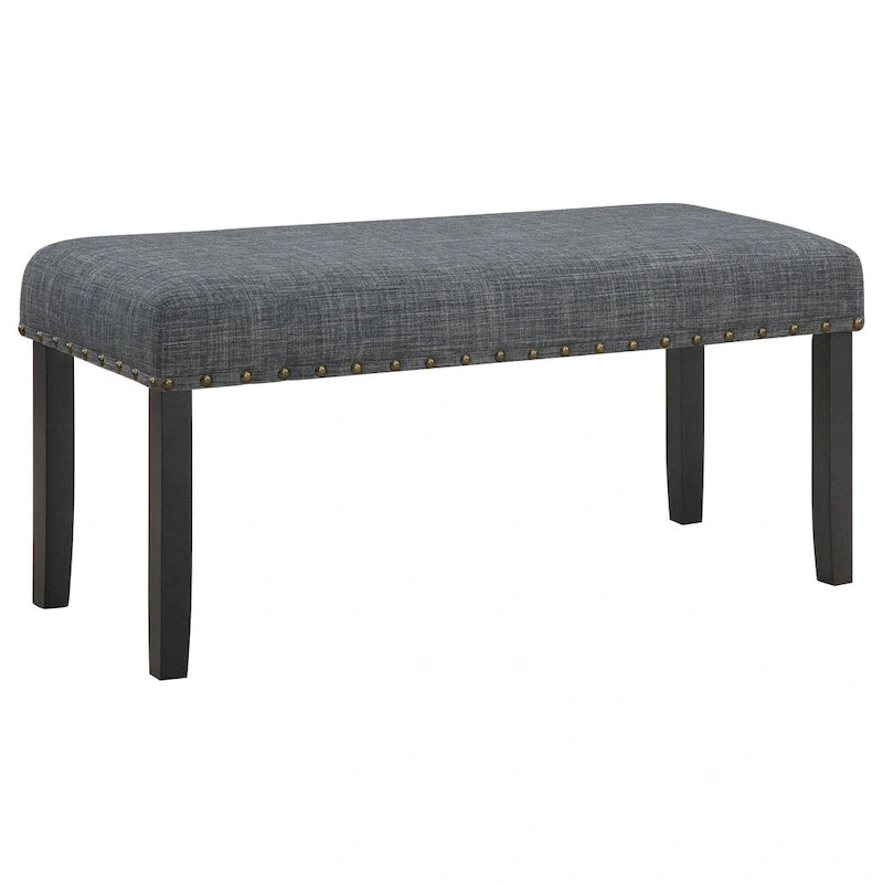 Set da pranzo Drake 6 pezzi, tavolo, 4 sedie, panca, tessuto grigio, legno nero