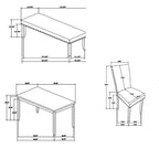 Set da pranzo Drake 6 pezzi, tavolo, 4 sedie, panca, tessuto grigio, legno nero