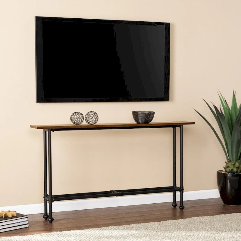 Consolle rettangolare in legno espresso con base in metallo nero - 56 L x 8 P x 30 H