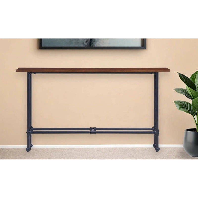 Consolle rettangolare in legno espresso con base in metallo nero - 56 L x 8 P x 30 H