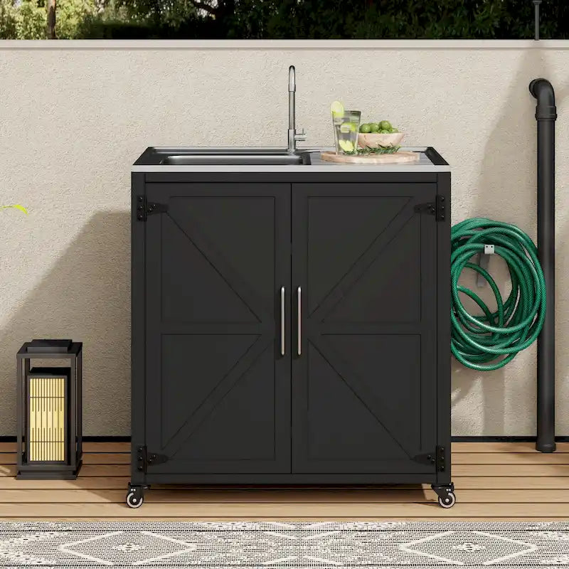 Lavello da Cucina Mobile da Esterno, Postazione Modulare con Armadietto per Patio