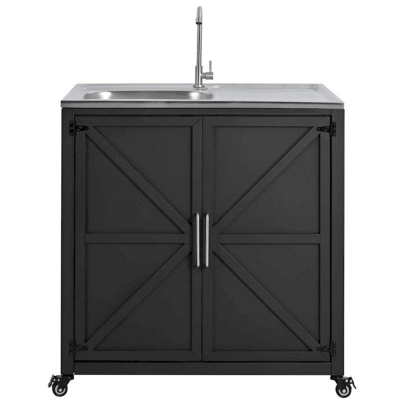 Lavello da Cucina Mobile da Esterno, Postazione Modulare con Armadietto per Patio