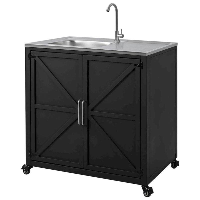 Lavello da Cucina Mobile da Esterno, Postazione Modulare con Armadietto per Patio