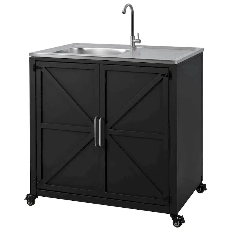 Lavello da Cucina Mobile da Esterno, Postazione Modulare con Armadietto per Patio