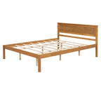 Letto a piattaforma matrimoniale in pino espresso con testiera e supporto a doghe in legno per camera da letto