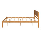 Letto a piattaforma matrimoniale in pino espresso con testiera e supporto a doghe in legno per camera da letto