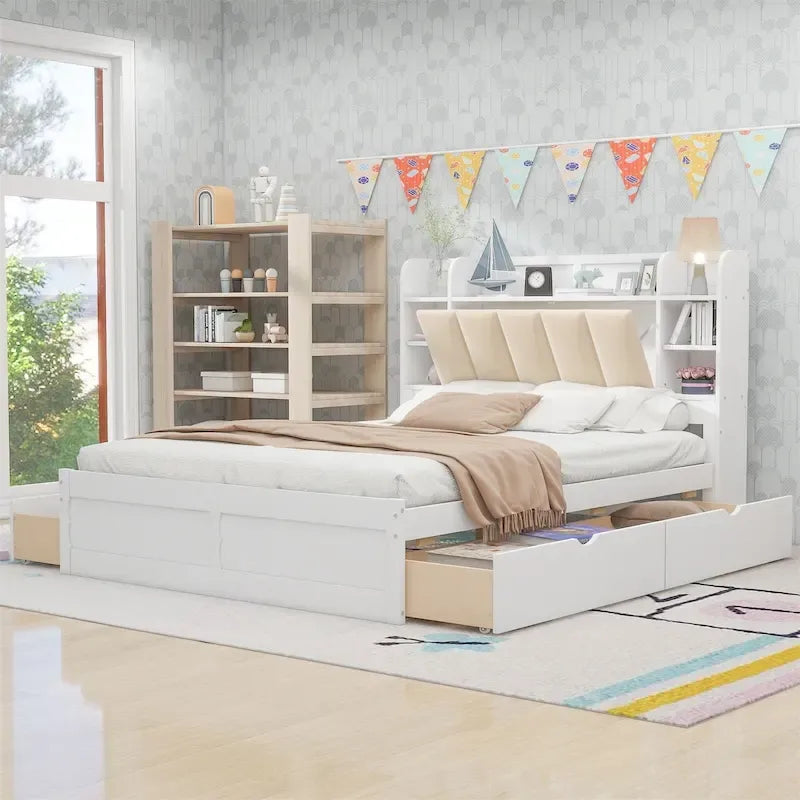 Letto a piattaforma Queen Size con testiera contenitore