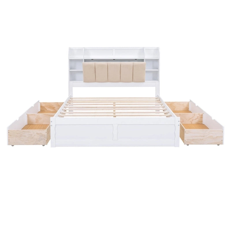 Letto a piattaforma Queen Size con testiera contenitore