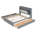 Letto a piattaforma Queen Size con testiera contenitore