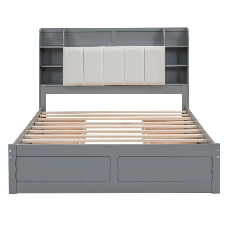 Letto a piattaforma Queen Size con testiera contenitore