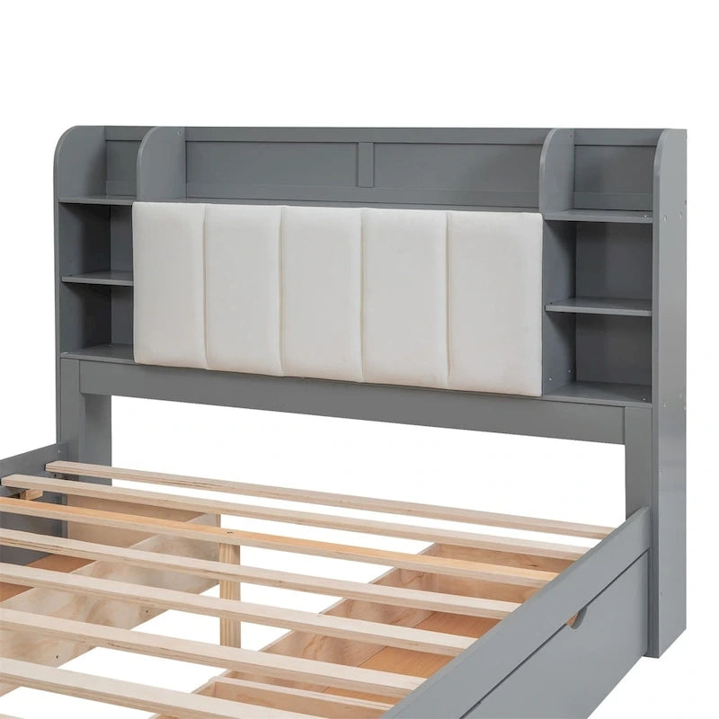 Letto a piattaforma Queen Size con testiera contenitore