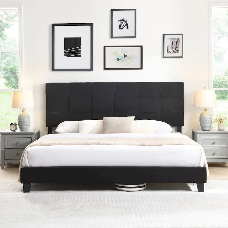 Letto a piattaforma imbottito in lino nero King Size