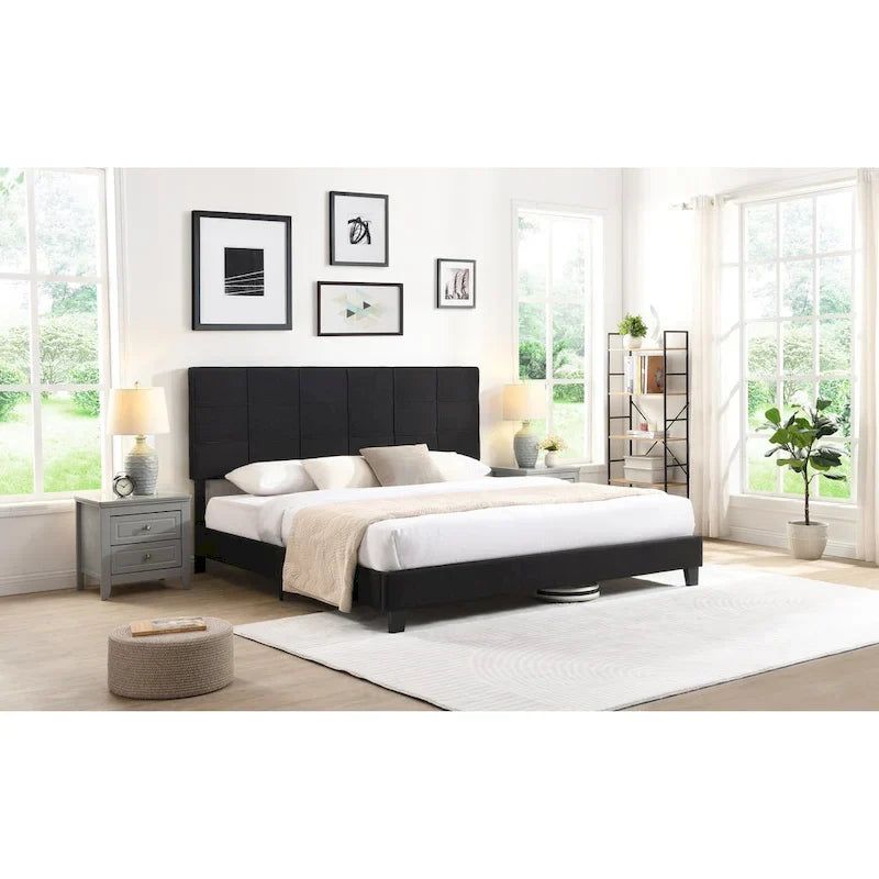 Letto a piattaforma imbottito in lino nero King Size