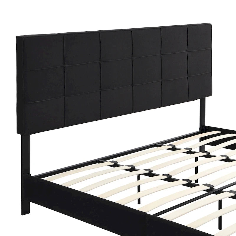 Letto a piattaforma imbottito in lino nero King Size