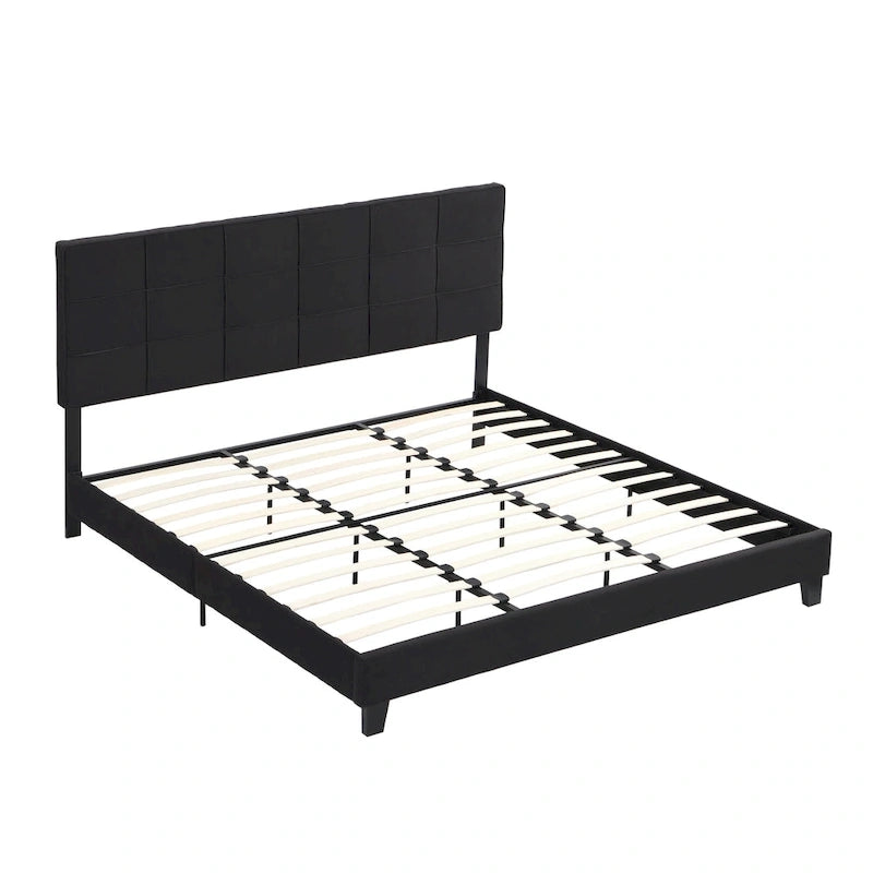 Letto a piattaforma imbottito in lino nero King Size