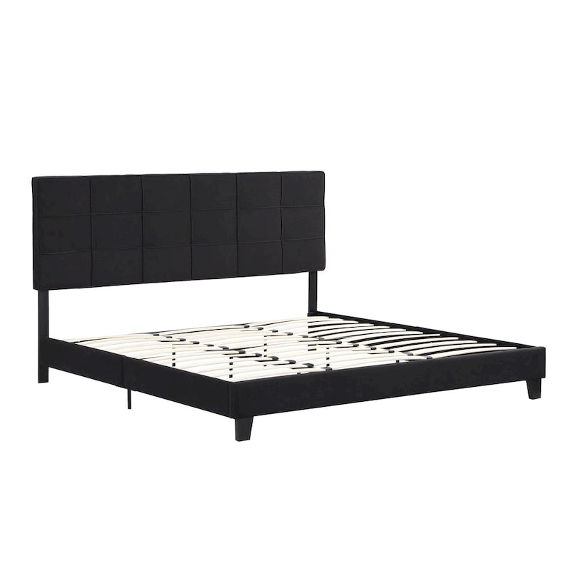 Letto a piattaforma imbottito in lino nero King Size