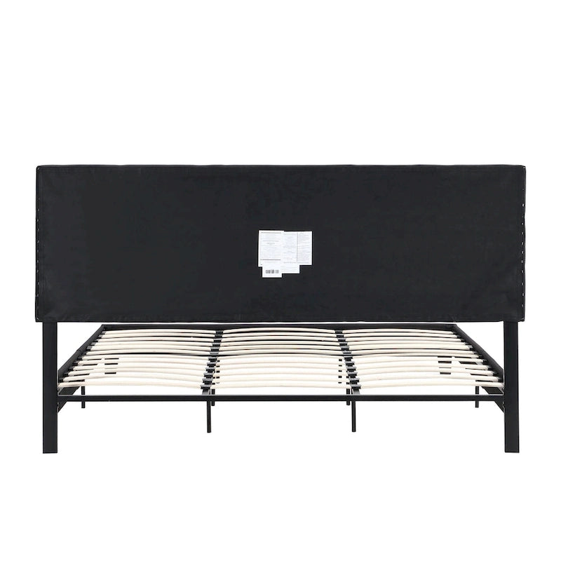 Letto a piattaforma imbottito in lino nero King Size