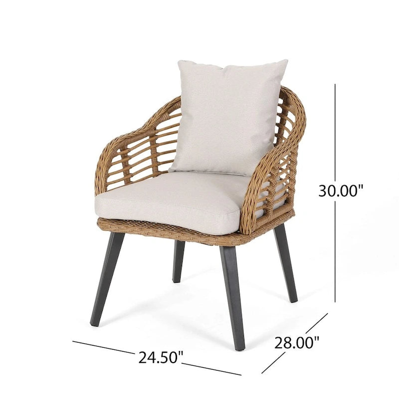 Set da salotto moderno e boho in vimini per interni con tavolino laterale